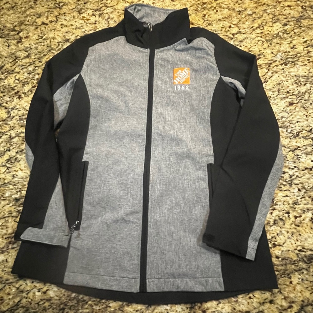 Home Depot Womens Medium Employee Softshell Jacket Gray Black Full Zip Size